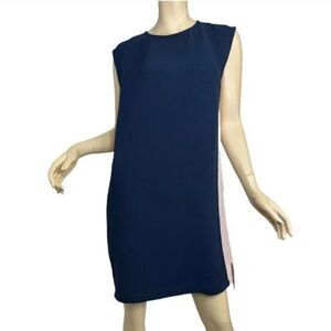 Rebecca Minkoff Shift Dress Crepe Navy Blue Pink Tuxedo Stripe Size Small